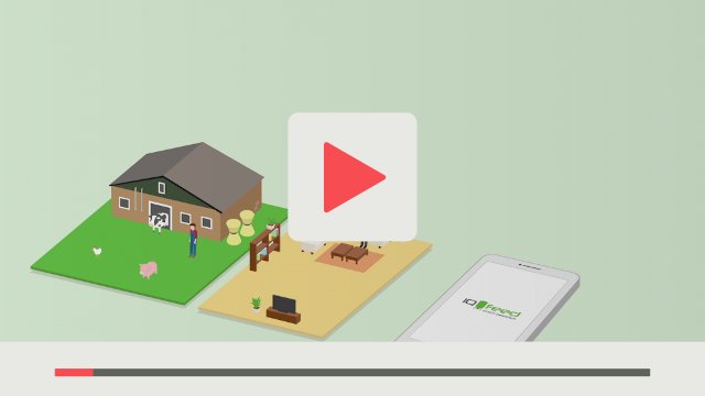 Erklärvideo zu der App IQ-Feed landwirtschaftlicher Betrieb private Wohnung weißes Handy nebeneinander abgebildet grüner Hintergrund